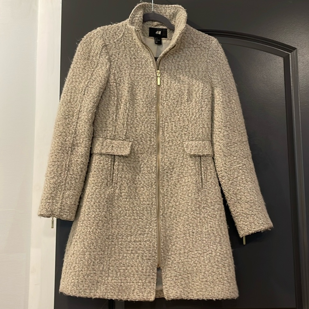 H&M Tan Wool Houndstooth Coat